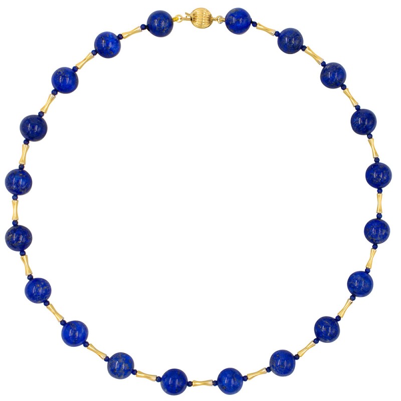 Κολιέ με Κ18 χρυσά στοιχεία και λάπις λάζουλι - F126848